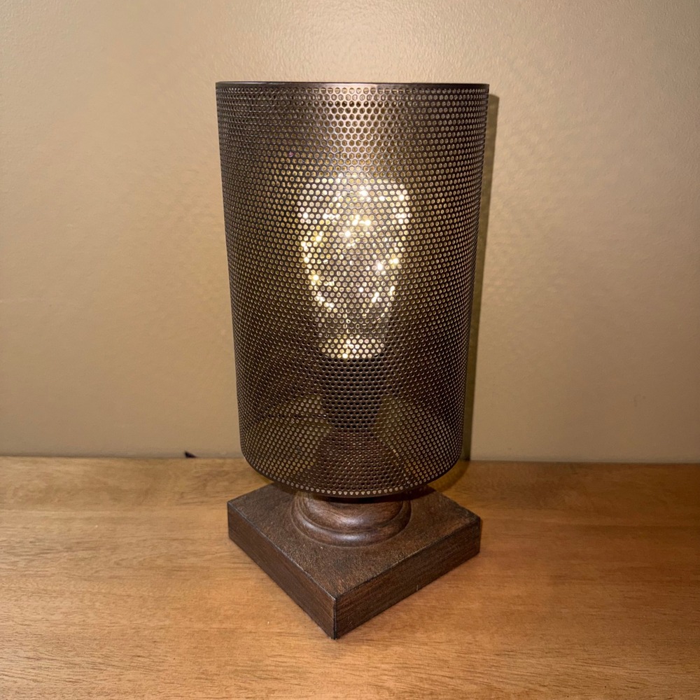 Industrial Mesh Battery Operated Table Lamp Bronze Fairy Light Bulb 11.5in